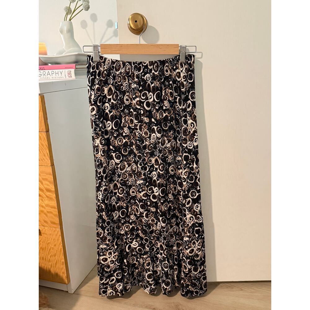 Abstract Print Midi Skirt Brown Black Minimalist Artsy Flowy‎ Skirt ✨